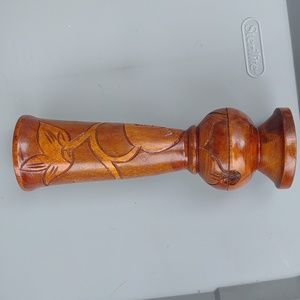 Handcrafted wooden vase spun turned carved two-tone ethnic tribal floral flowers